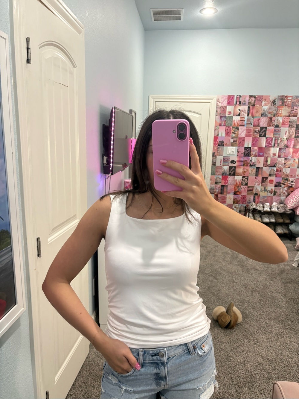 Buckle White Square-Neck Tank Top